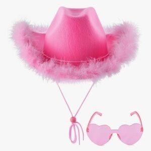 Pink Cowboy Hat and Heart Sunglasses Set